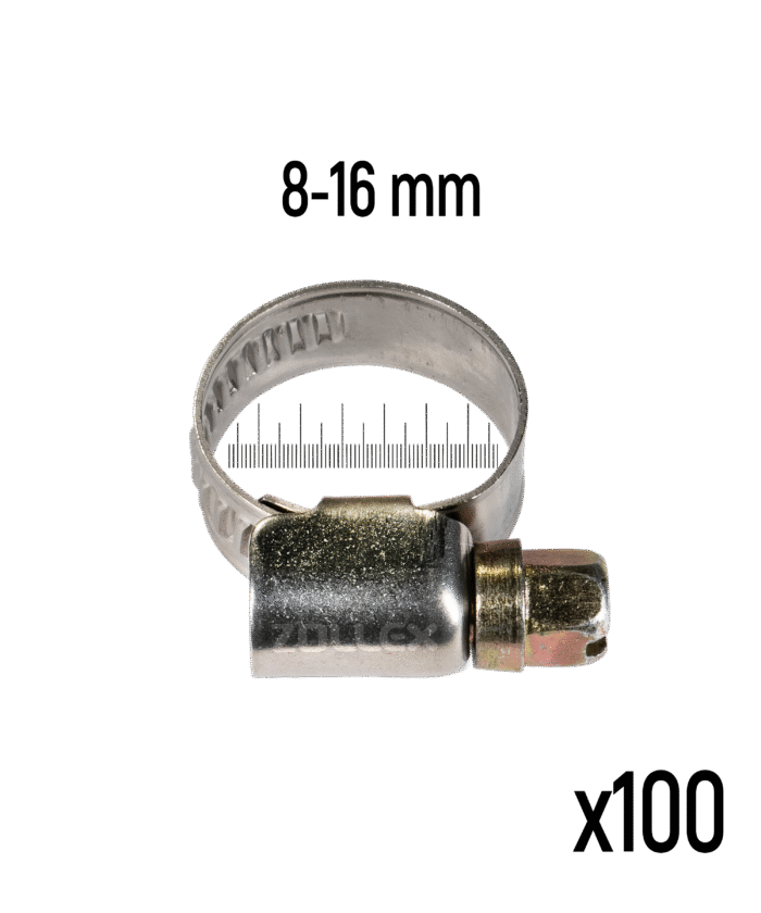 Stainless Steel Hose Clamp - 8–16 mm (100 pcs)