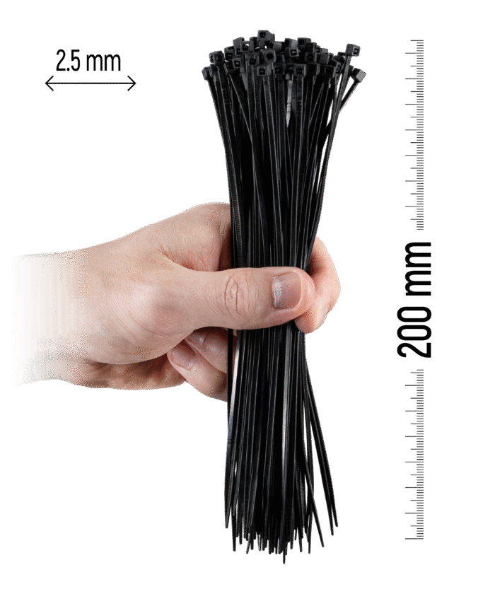 Nylon Cable Tie 100pcs - 200×2.5 mm Black