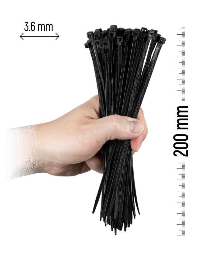 Nylon Cable Tie 100pcs - 200×3.6 mm Black