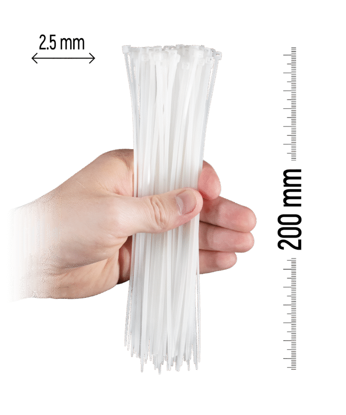 Nylon Cable Tie 100pcs - 200×2.5 mm White