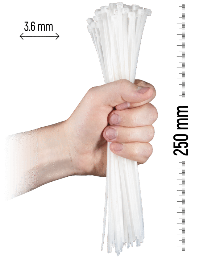 Nylon Cable Tie 100pcs - 250×3.6 mm White