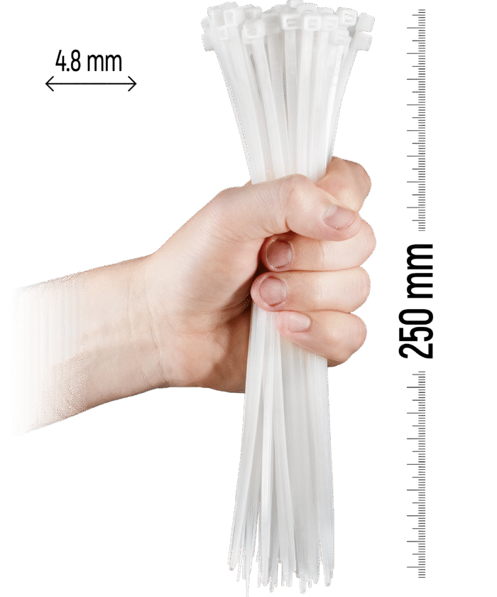 Nylon Cable Tie 100pcs - 250×4.8 mm White