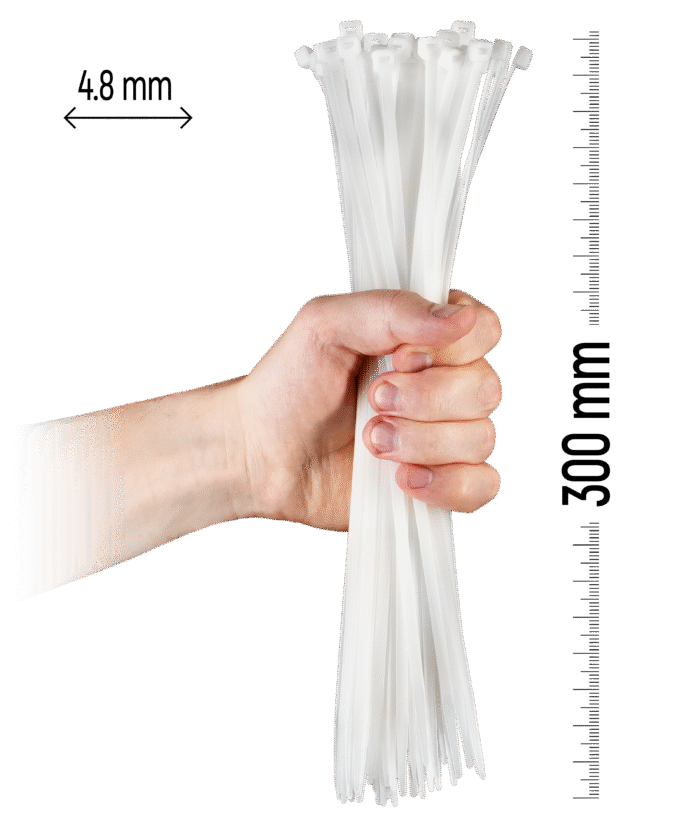 Nylon Cable Tie 100pcs - 300×4.8 mm White